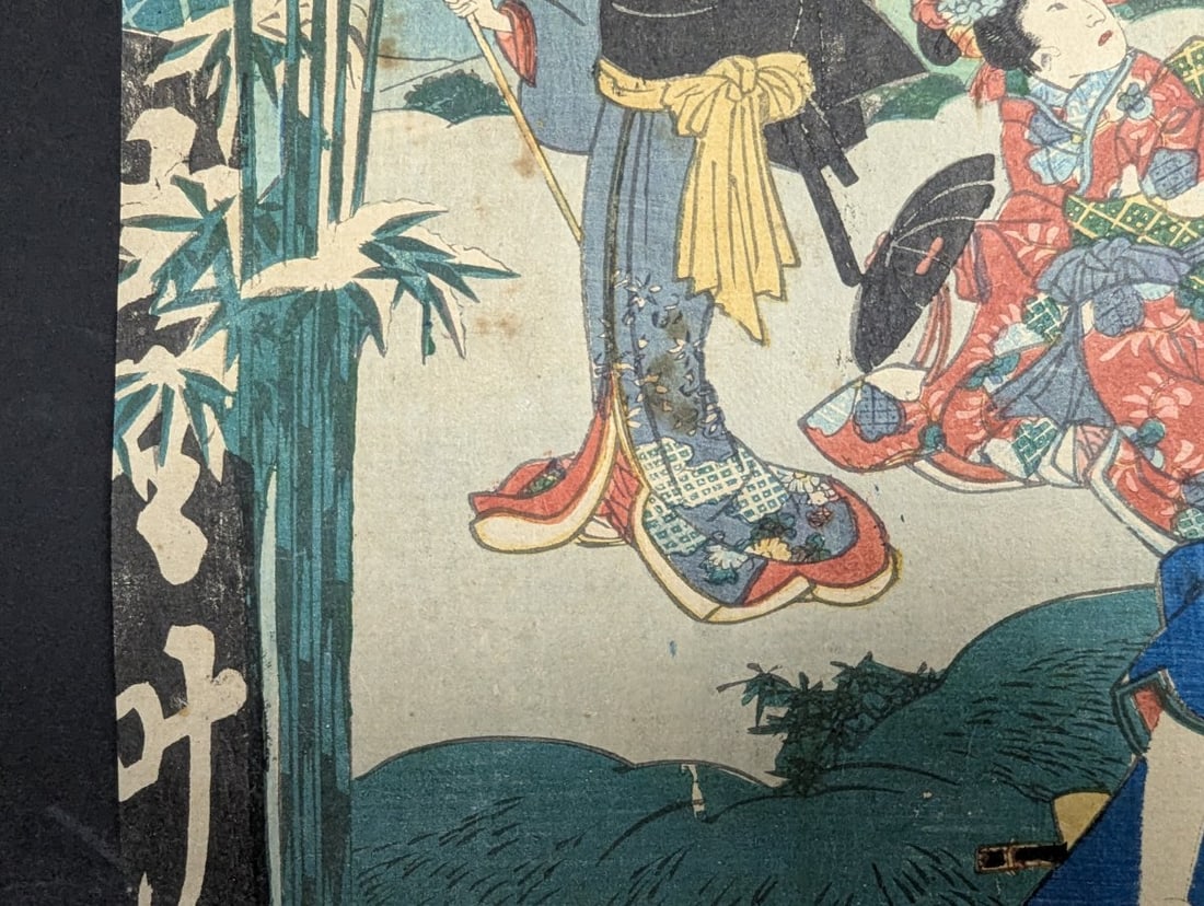 Utagawa Kunisada Returning Sails at Honmoku Original 19th Century Japanese Woodblock Print - 4