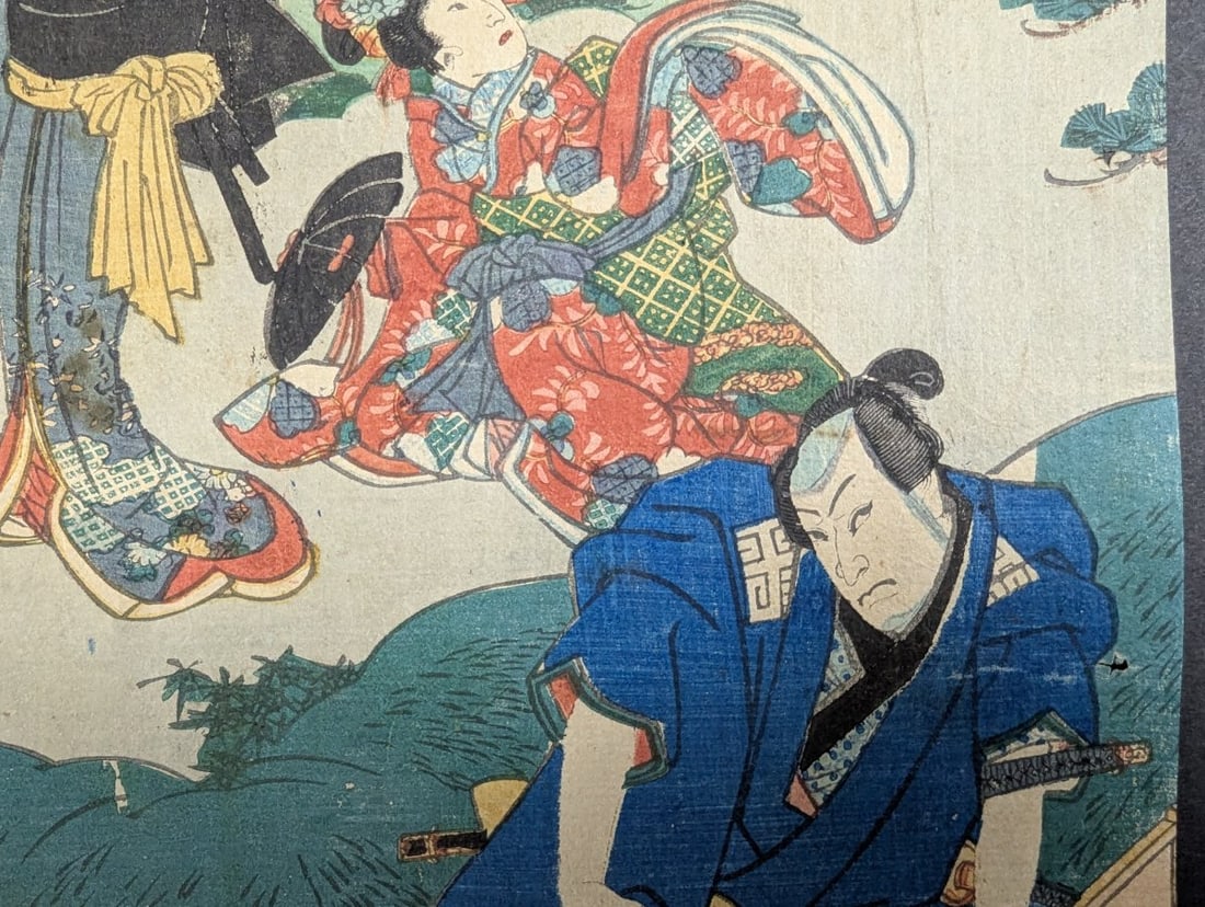 Utagawa Kunisada Returning Sails at Honmoku Original 19th Century Japanese Woodblock Print - 5