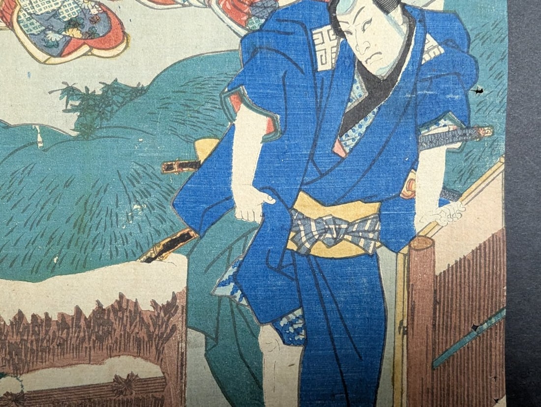 Utagawa Kunisada Returning Sails at Honmoku Original 19th Century Japanese Woodblock Print - 7