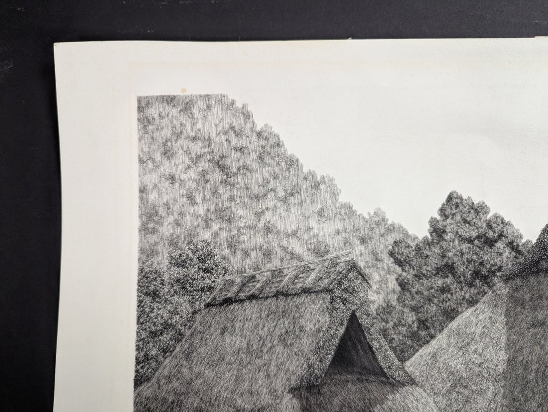 Tanaka Ryohei Thatched Roof Farmhouse Etching 3/100 1978 Limited Edition Artwork - 2