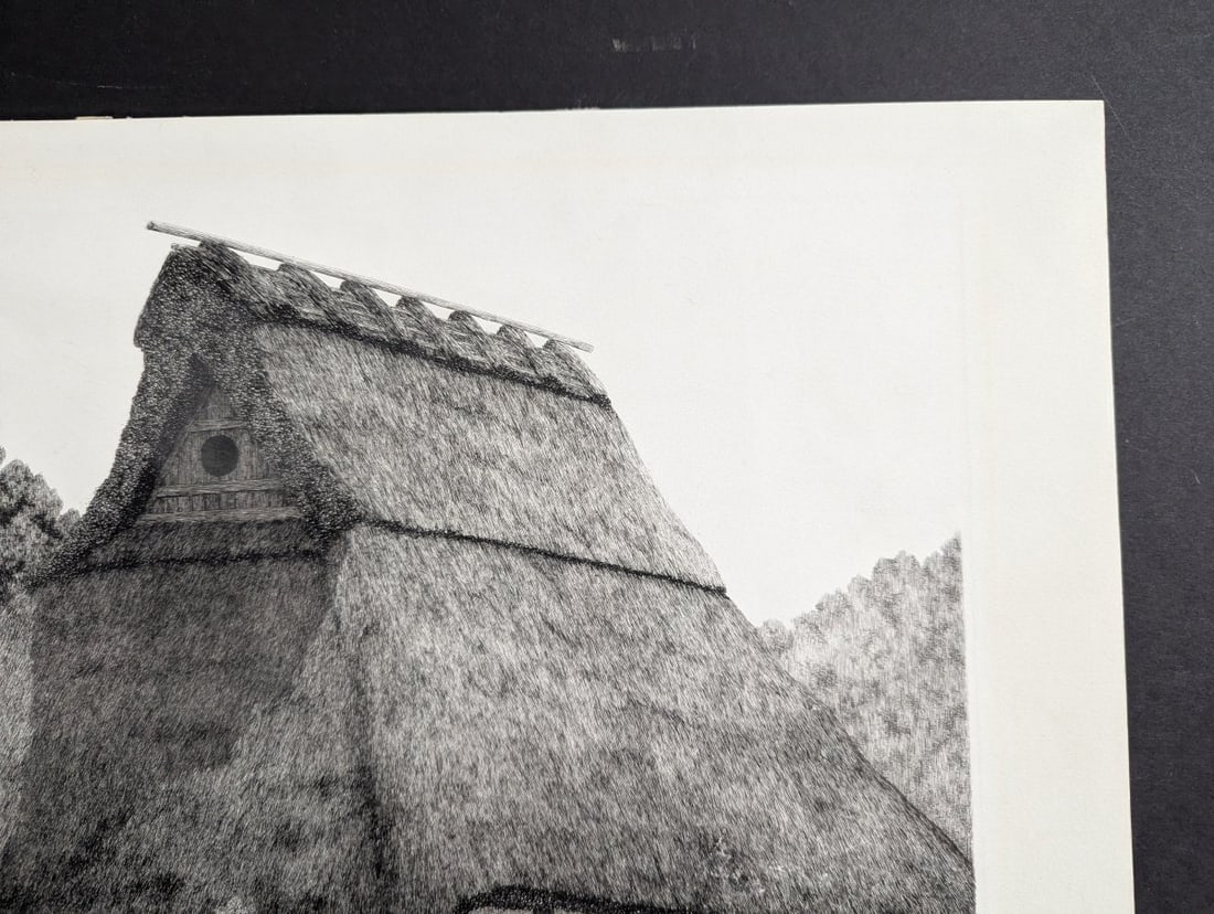 Tanaka Ryohei Thatched Roof Farmhouse Etching 3/100 1978 Limited Edition Artwork - 4