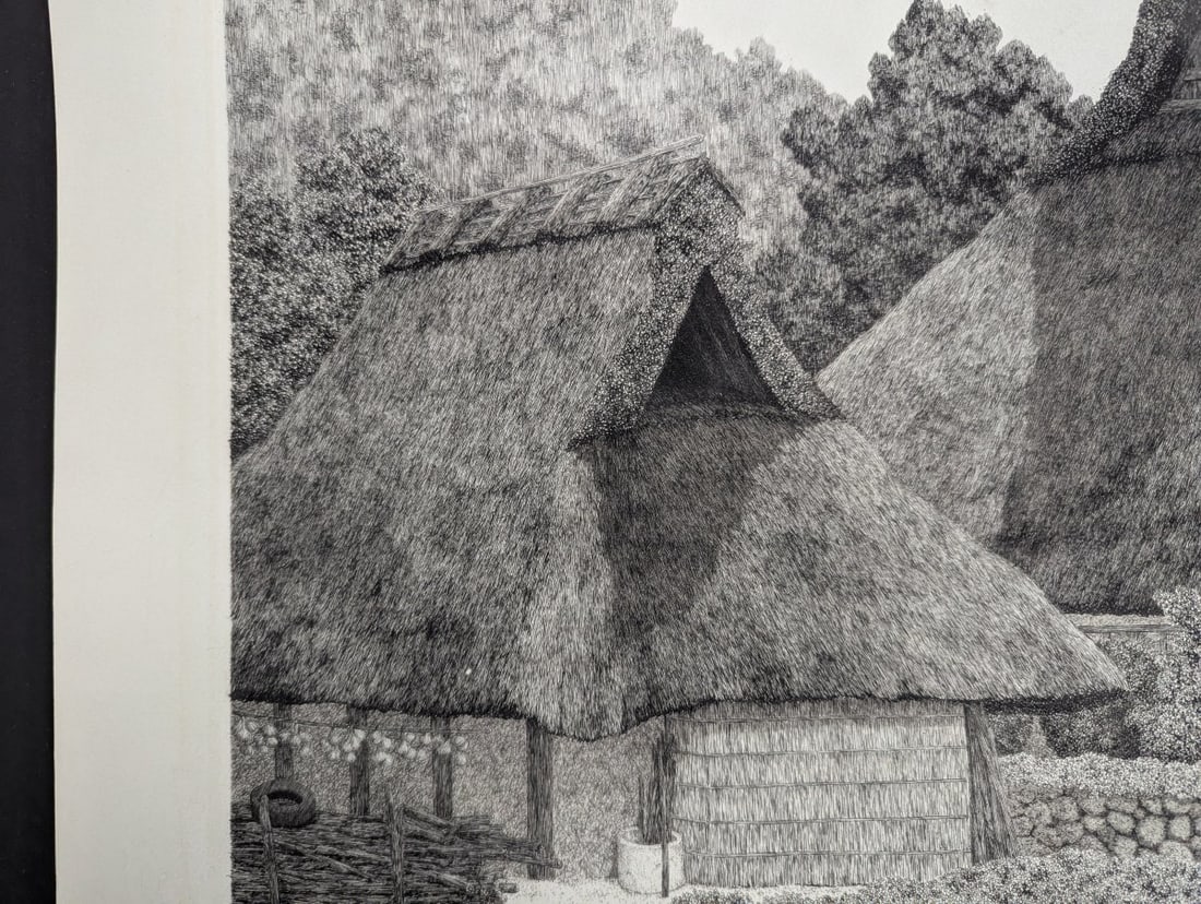 Tanaka Ryohei Thatched Roof Farmhouse Etching 3/100 1978 Limited Edition Artwork - 5