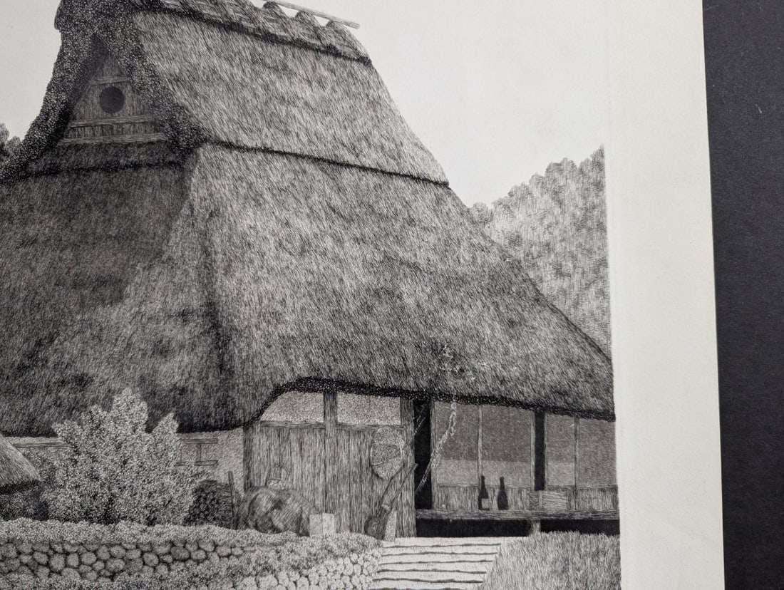 Tanaka Ryohei Thatched Roof Farmhouse Etching 3/100 1978 Limited Edition Artwork - 7