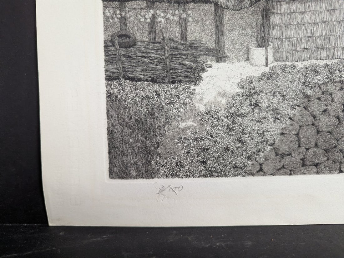 Tanaka Ryohei Thatched Roof Farmhouse Etching 3/100 1978 Limited Edition Artwork - 8
