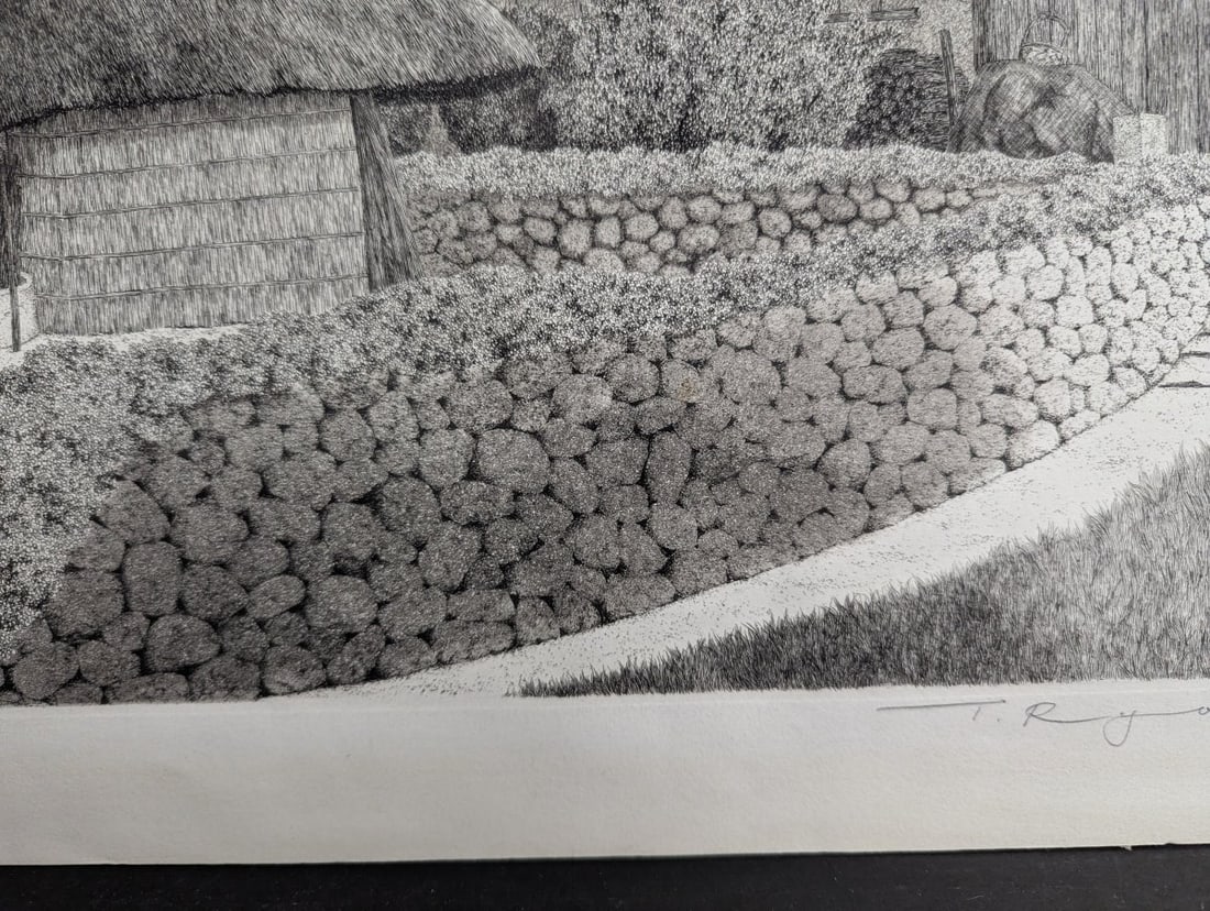 Tanaka Ryohei Thatched Roof Farmhouse Etching 3/100 1978 Limited Edition Artwork - 9
