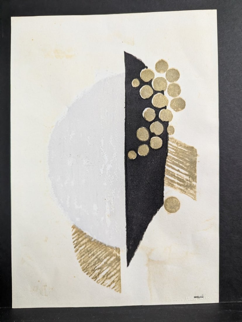 Koshiro Onchi Recreated Original Abstract Japanese Woodblock Print: **Important** Please read below description on how to avoid high shipping costs. Explore a striking 'Recreated Original' abstract woodblock print by KÅshirÅ Onchi, displaying a c