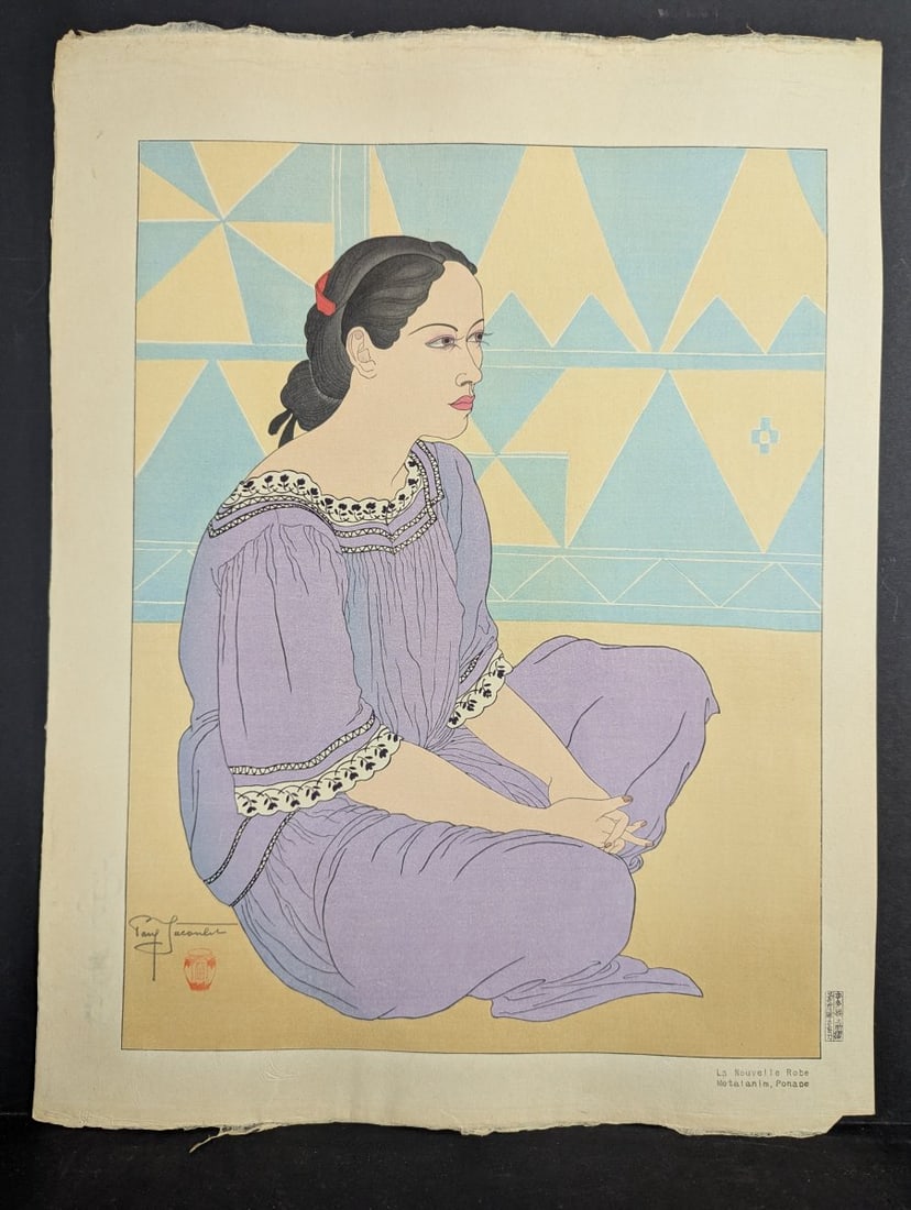 Paul Jacoulet Japanese Woodblock Print La Nouvelle Robe Metalanim Ponape Artwork: **Important** Please read below description on how to avoid high shipping costs. Presenting a beautiful woodblock print by the renowned artist Paul Jacoulet, titled 'La Nouvelle Robe, Metalanim,