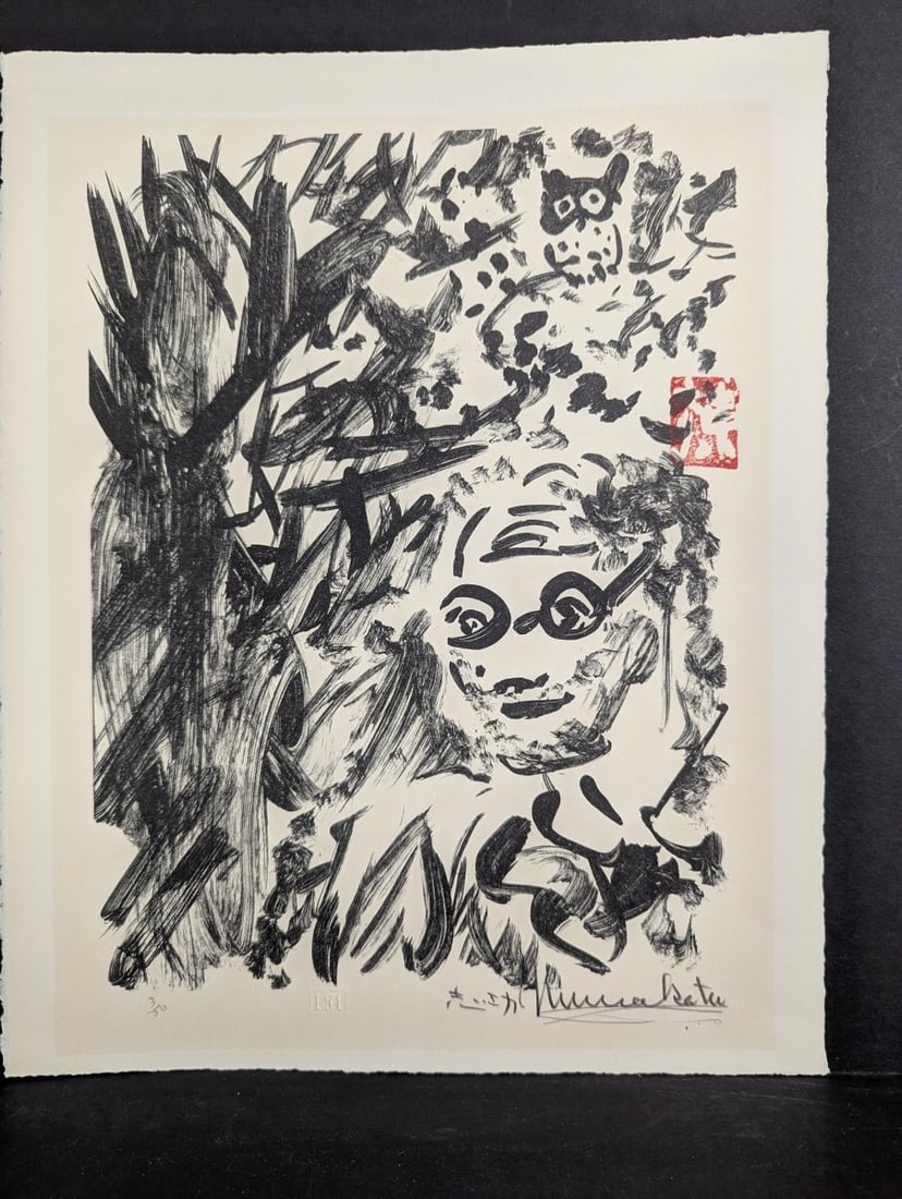Shiko Munakata Self-Portrait Lithograph Japanese Print: **Important** Please read below description on how to avoid high shipping costs. Presenting a stunning self-portrait lithograph by the renowned Japanese artist Shiko Munakata. This exceptional piece
