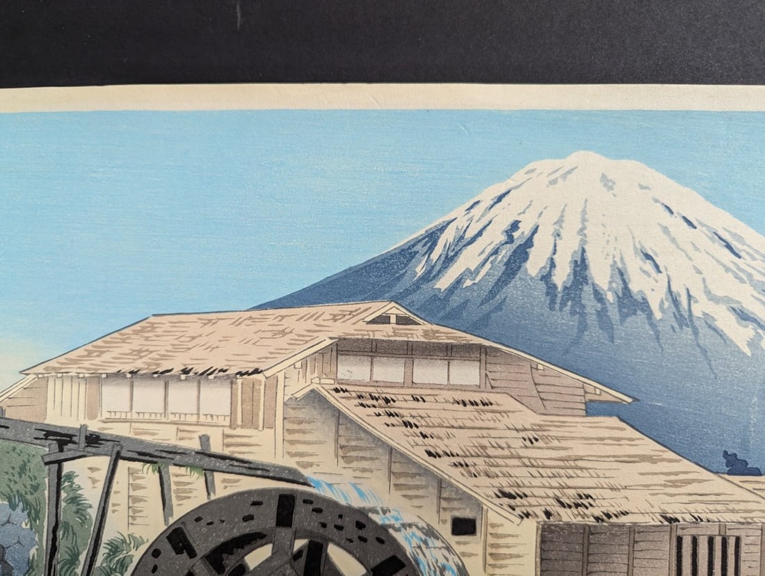 Tomikichiro Tokuriki Japanese Woodblock Print Fuji from a Watermill - 3