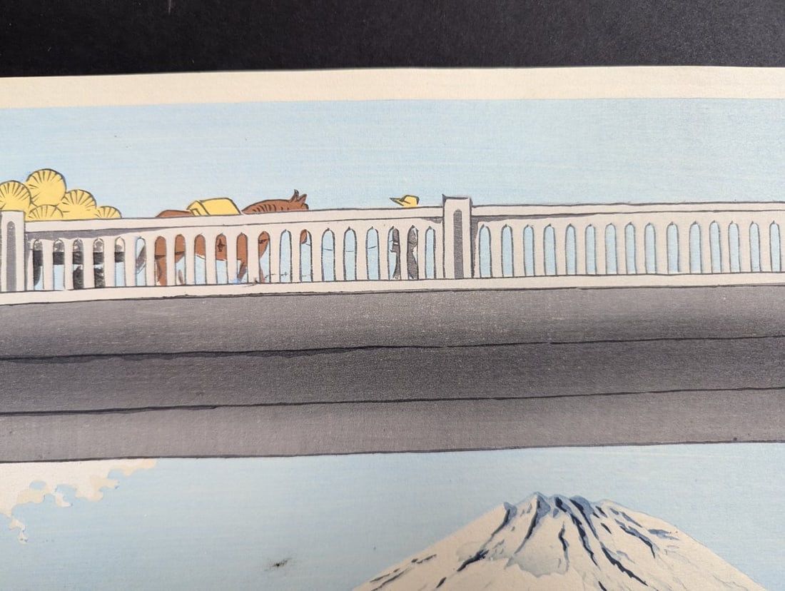 Tokuriki Tomikichiro Japanese Woodblock Print Fuji View Bridge in Suruga - 3