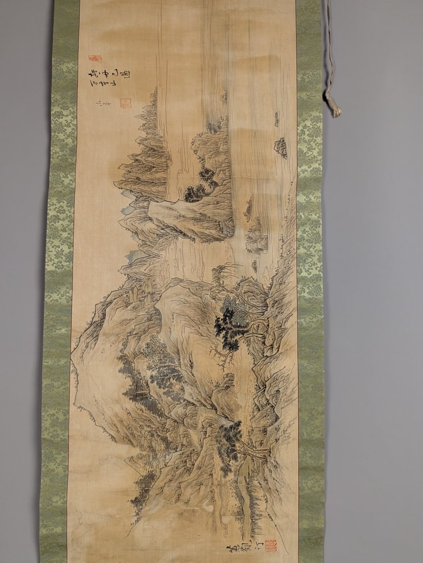 East Asian Landscape Hanging Scroll Painting Traditional Vintage Art - 2