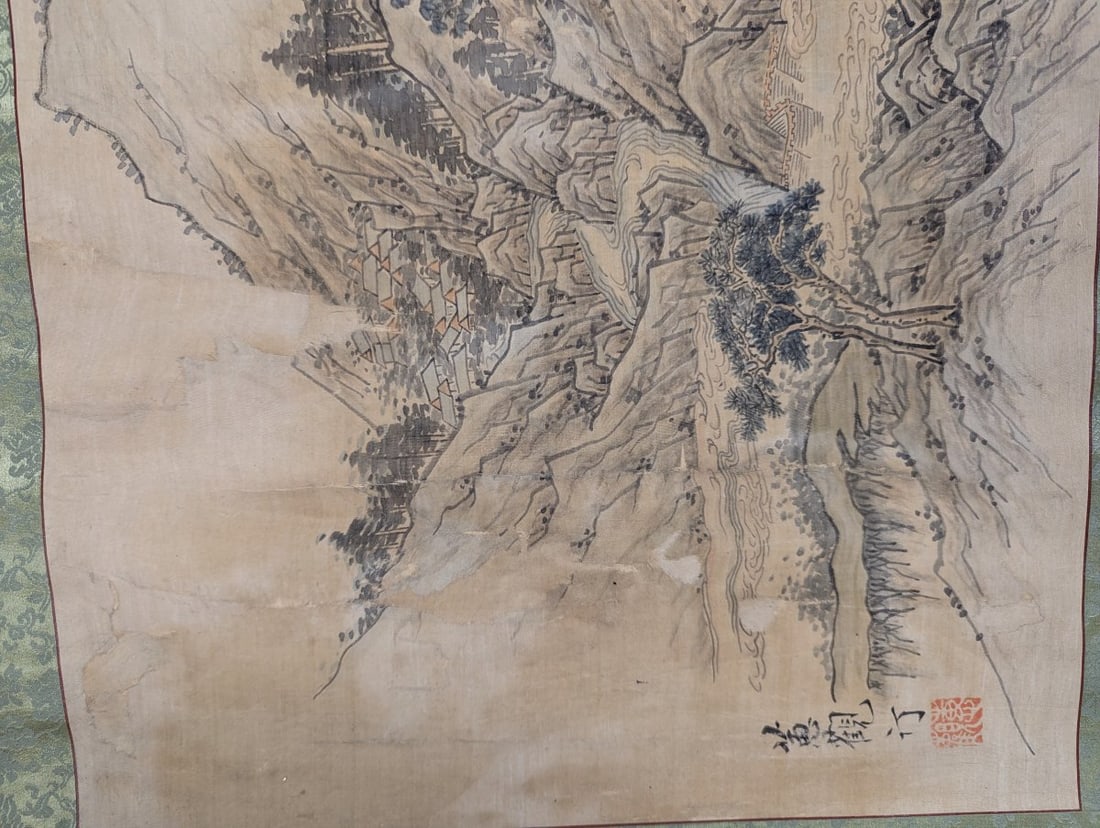 East Asian Landscape Hanging Scroll Painting Traditional Vintage Art - 3
