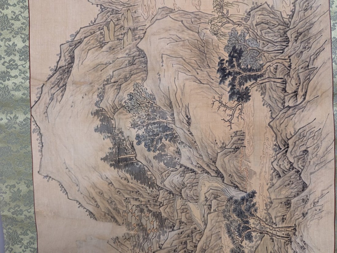 East Asian Landscape Hanging Scroll Painting Traditional Vintage Art - 4
