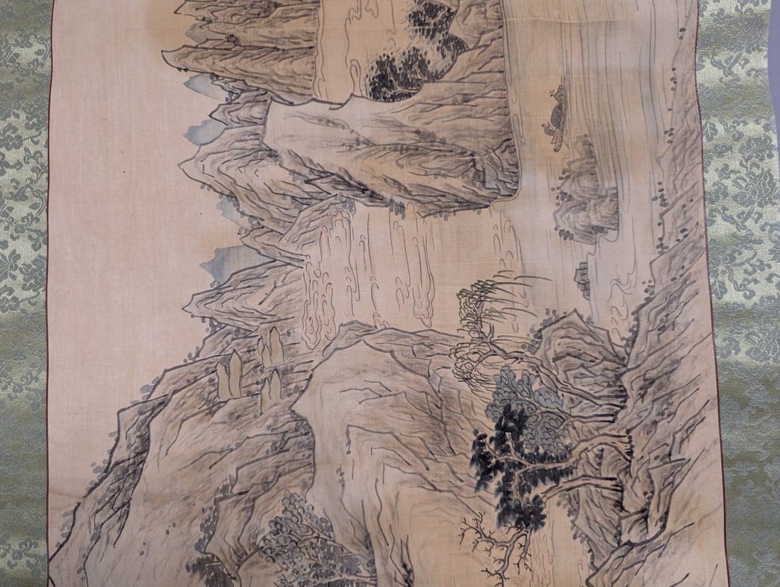East Asian Landscape Hanging Scroll Painting Traditional Vintage Art - 5