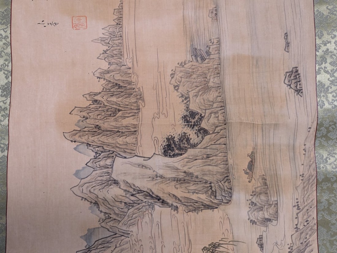 East Asian Landscape Hanging Scroll Painting Traditional Vintage Art - 6