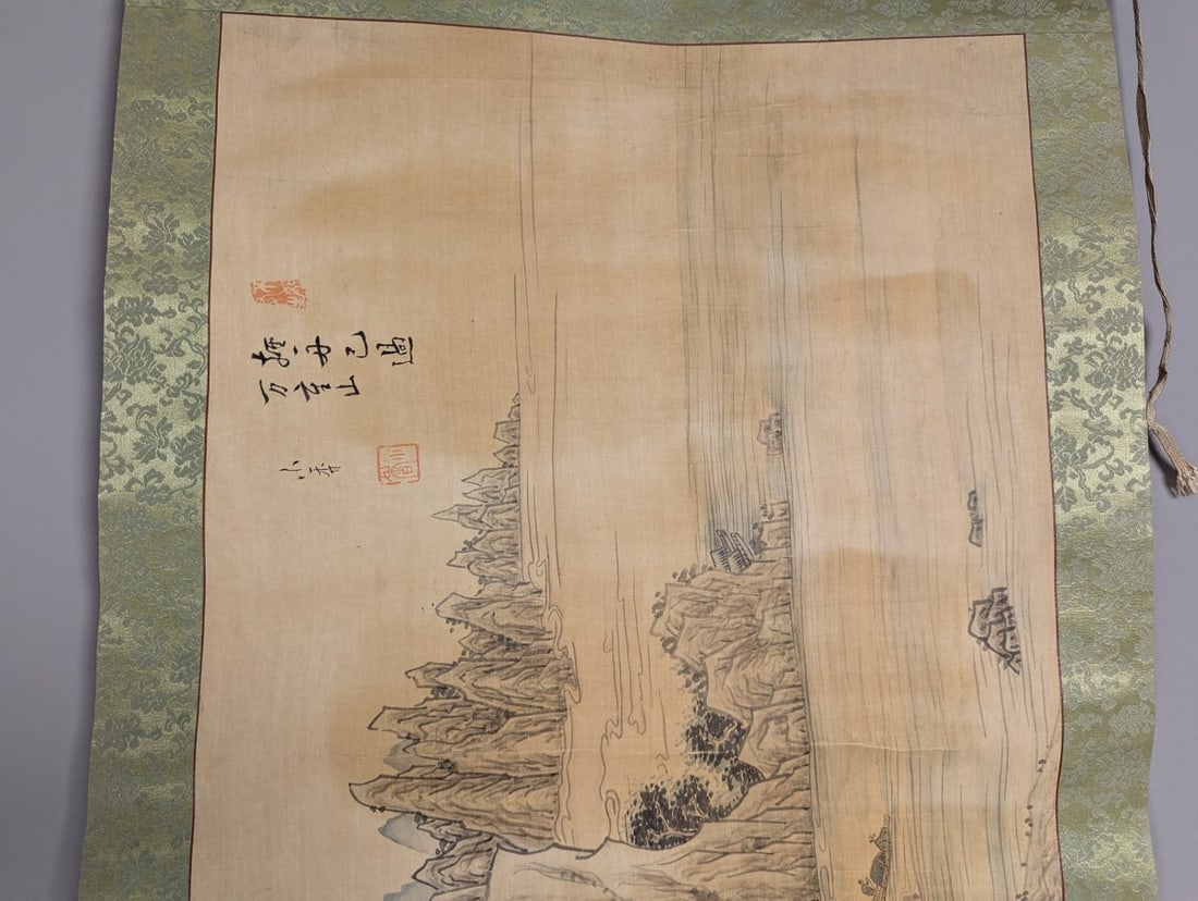 East Asian Landscape Hanging Scroll Painting Traditional Vintage Art - 7
