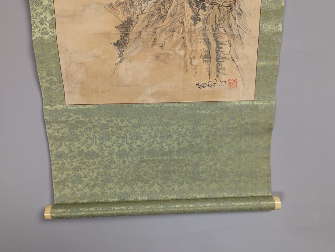 East Asian Landscape Hanging Scroll Painting Traditional Vintage Art - 8