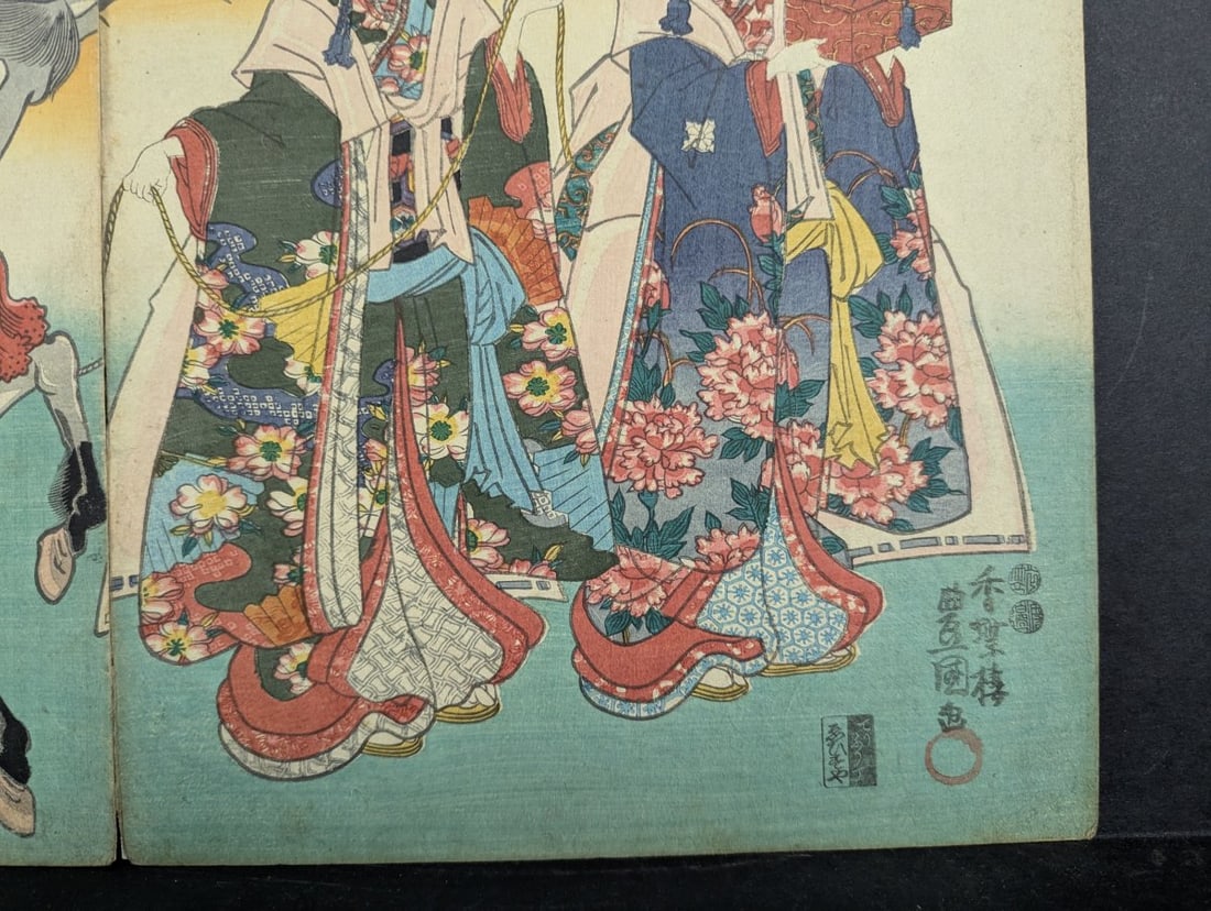 Original 19th Century Japanese Woodblock Print by Utagawa Kunisada Triptych - 10