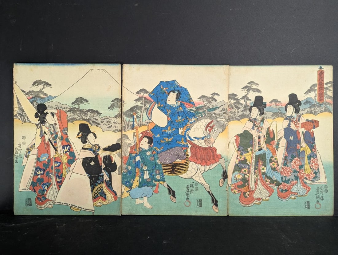Original 19th Century Japanese Woodblock Print by Utagawa Kunisada Triptych (1 of 11)