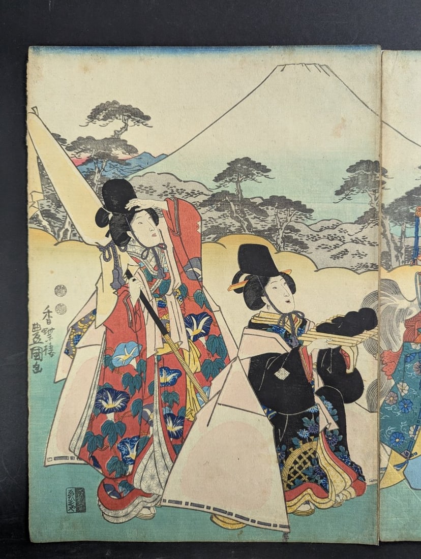 Original 19th Century Japanese Woodblock Print by Utagawa Kunisada Triptych - 4