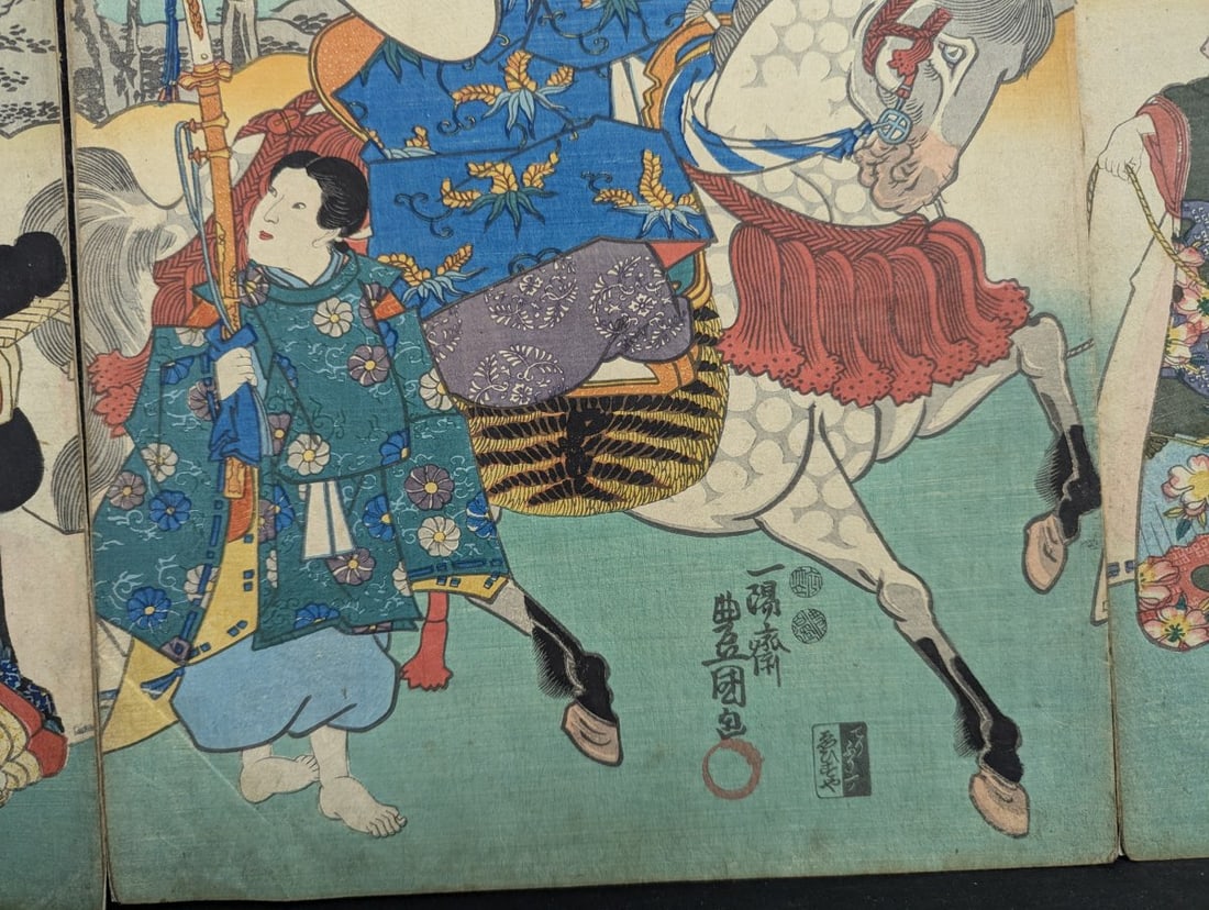 Original 19th Century Japanese Woodblock Print by Utagawa Kunisada Triptych - 8