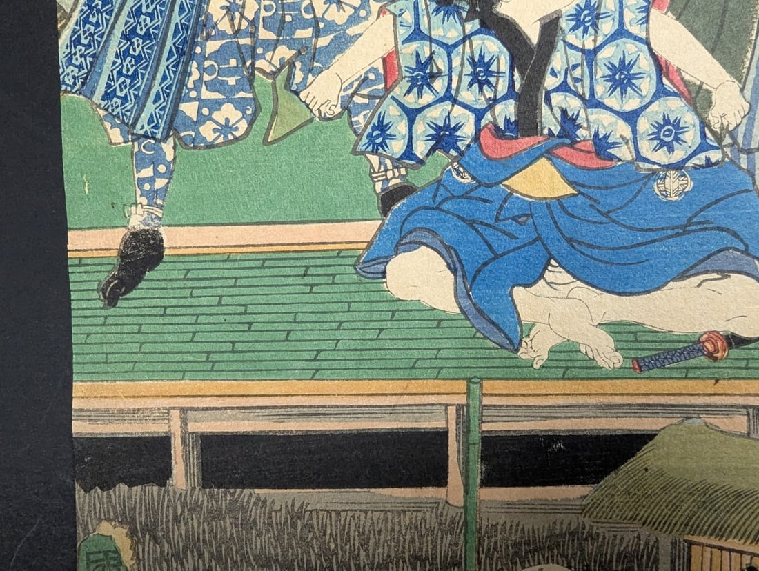 Original 19th Century Japanese Woodblock Print by Kunichika Kabuki Scene Art - 4