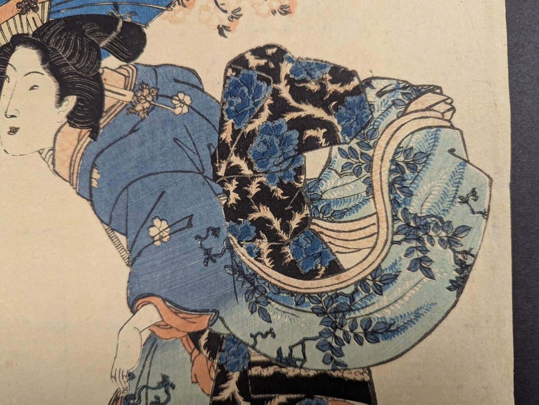 Original 19th Century Japanese Woodblock Print by Keisai Eisen Beautiful Woman Art - 5