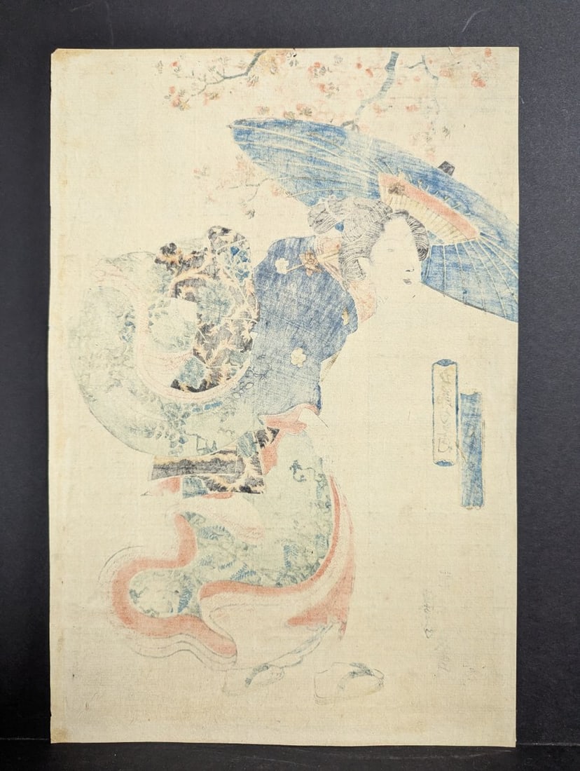 Original 19th Century Japanese Woodblock Print by Keisai Eisen Beautiful Woman Art - 8