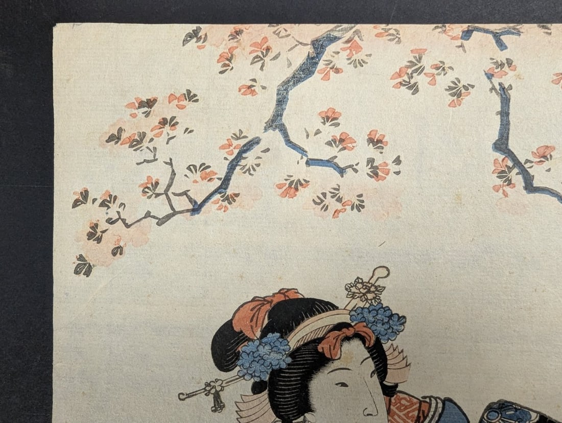 Original 19th Century Japanese Woodblock Print by Keisai Eisen - ImayÅ musume sankyoku - 2