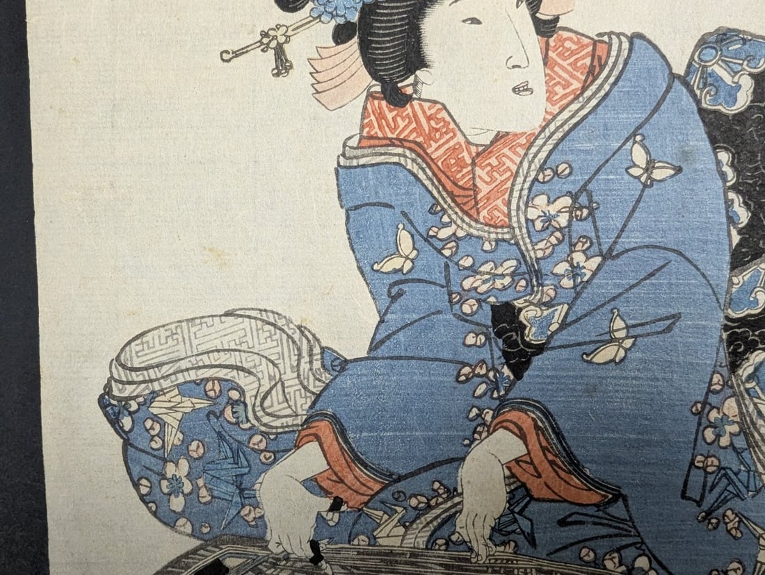 Original 19th Century Japanese Woodblock Print by Keisai Eisen - ImayÅ musume sankyoku - 4