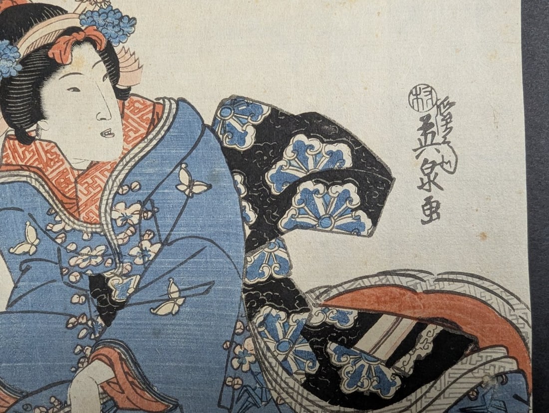 Original 19th Century Japanese Woodblock Print by Keisai Eisen - ImayÅ musume sankyoku - 5