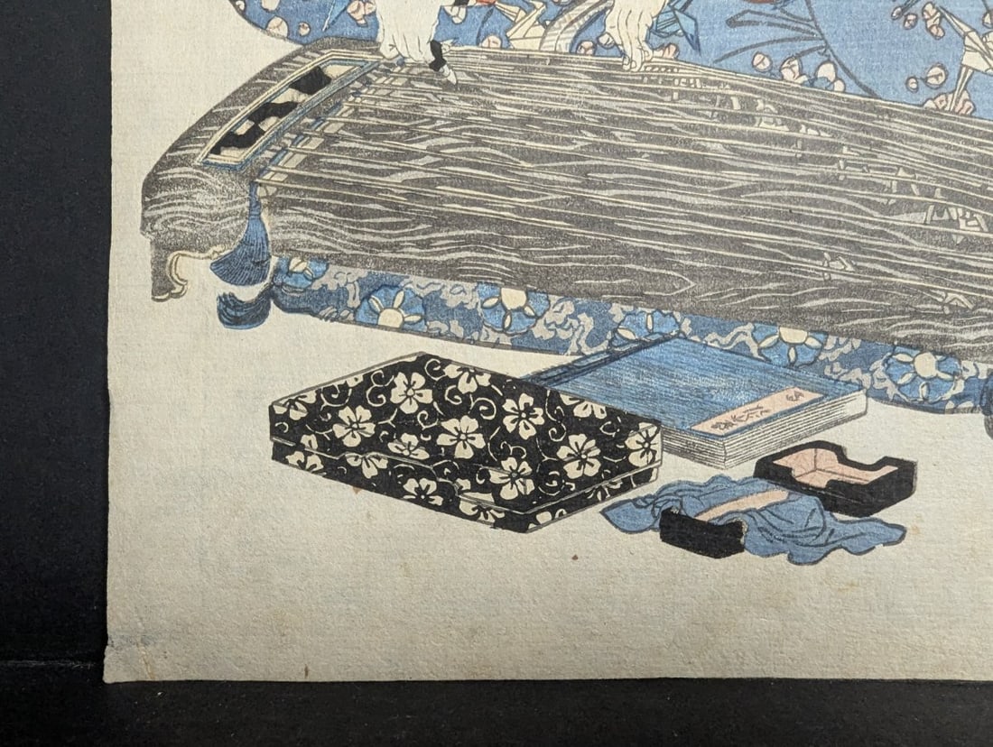 Original 19th Century Japanese Woodblock Print by Keisai Eisen - ImayÅ musume sankyoku - 6