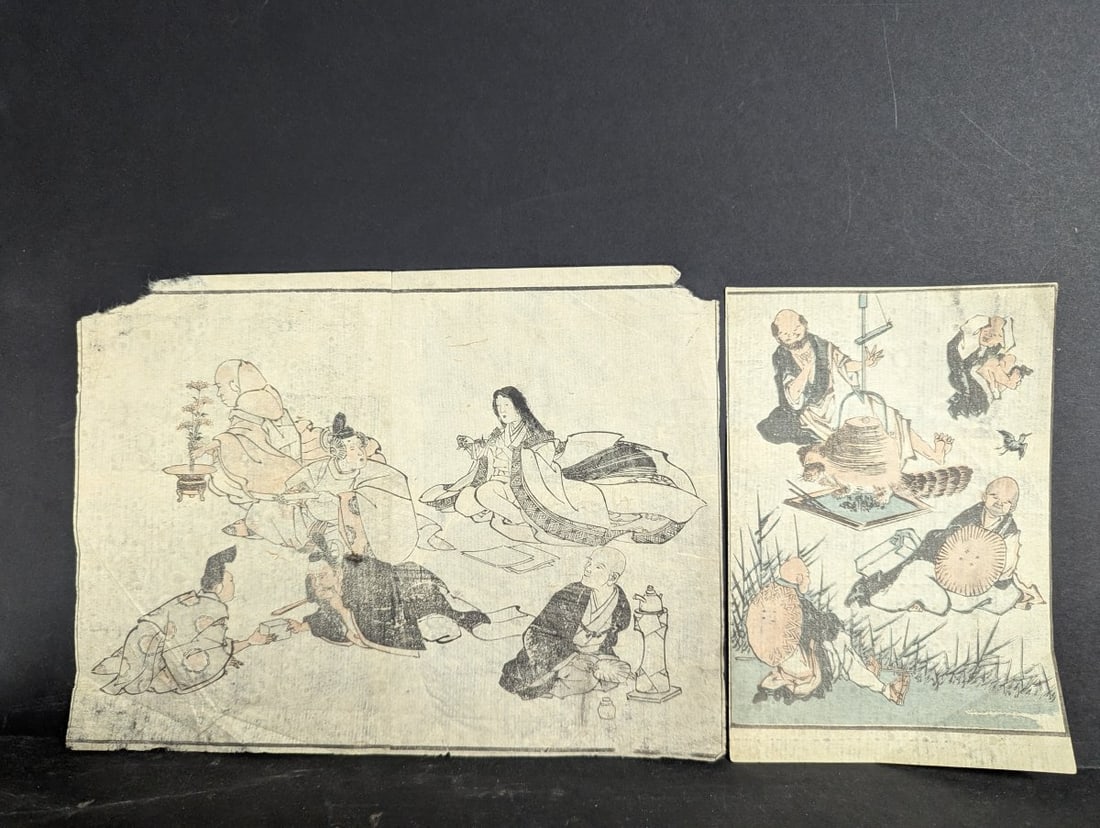 Original 19th Century Japanese Woodblock Print Lot of Bookplates by Hokusai - 2