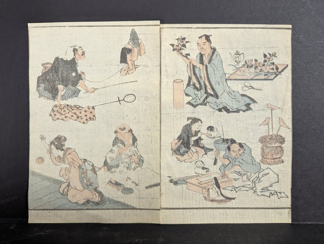 Original 19th Century Japanese Woodblock Print Lot of Bookplates by Hokusai - 7