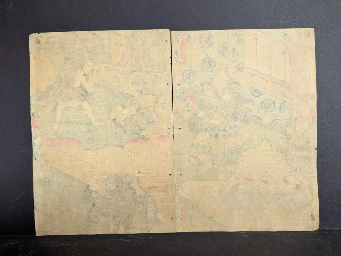 Original 19th Century Japanese Woodblock Print Diptych by Utagawa Kunisada Toyokuni III - 10