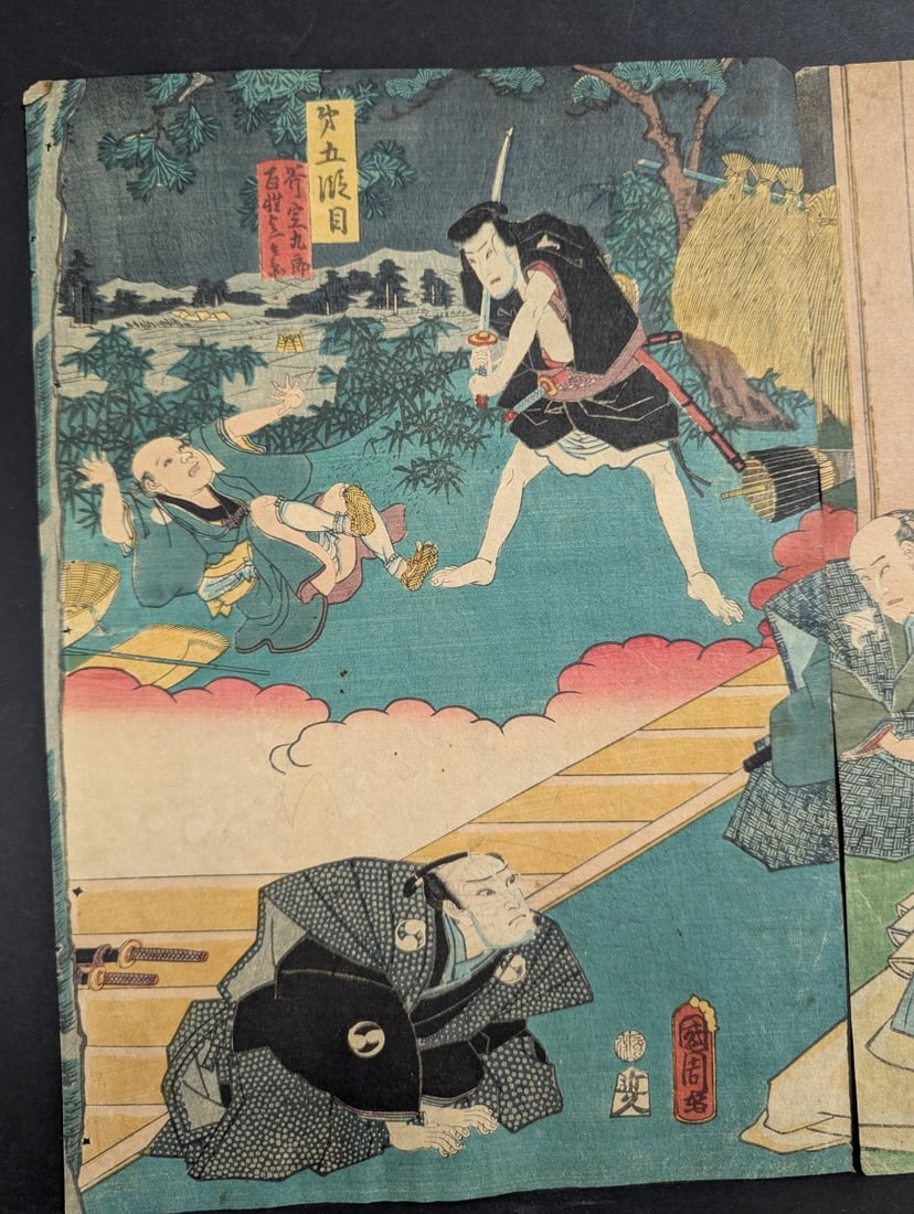 Original 19th Century Japanese Woodblock Print Diptych by Utagawa Kunisada Toyokuni III - 3