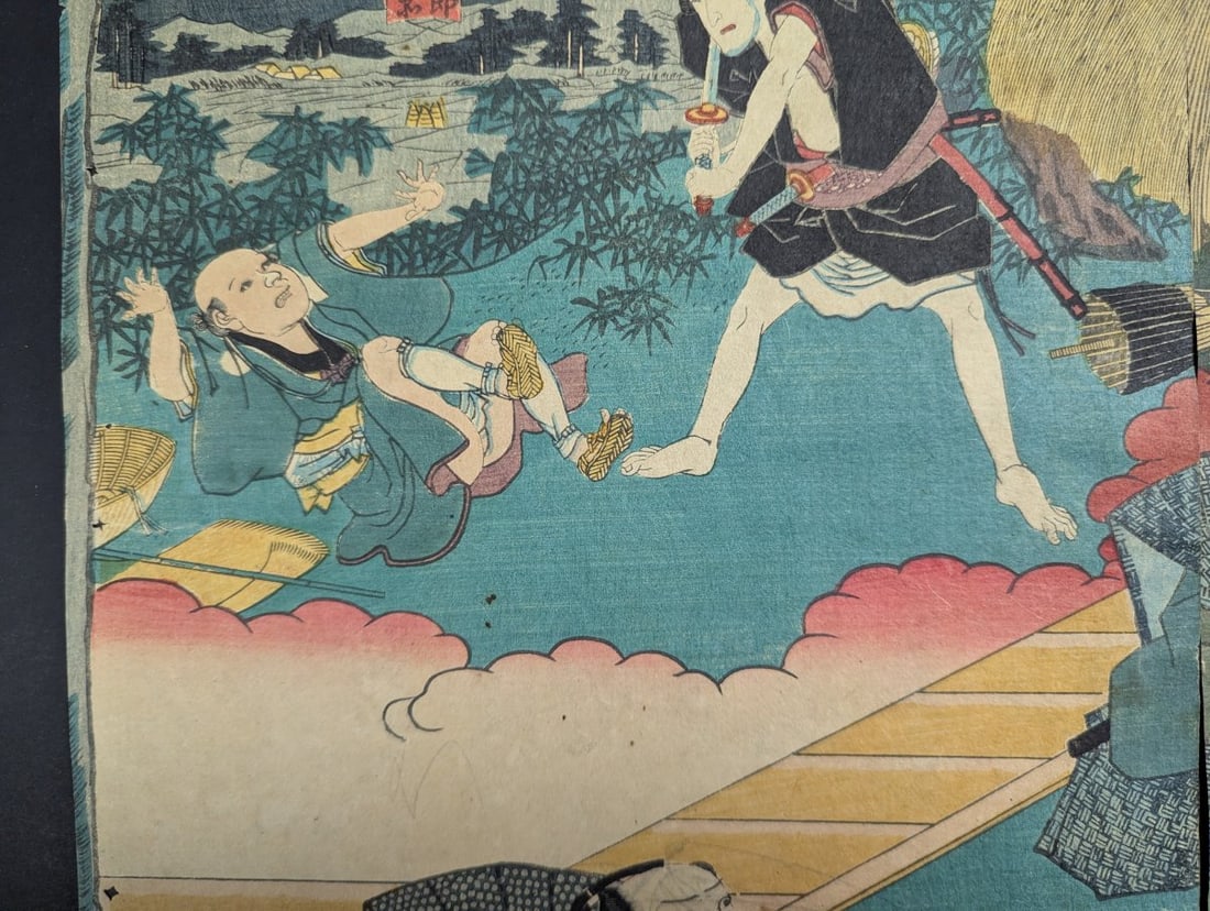 Original 19th Century Japanese Woodblock Print Diptych by Utagawa Kunisada Toyokuni III - 5