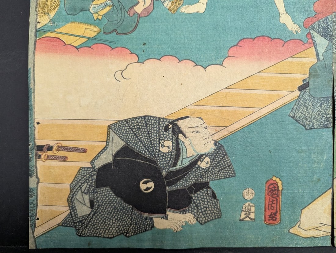 Original 19th Century Japanese Woodblock Print Diptych by Utagawa Kunisada Toyokuni III - 6