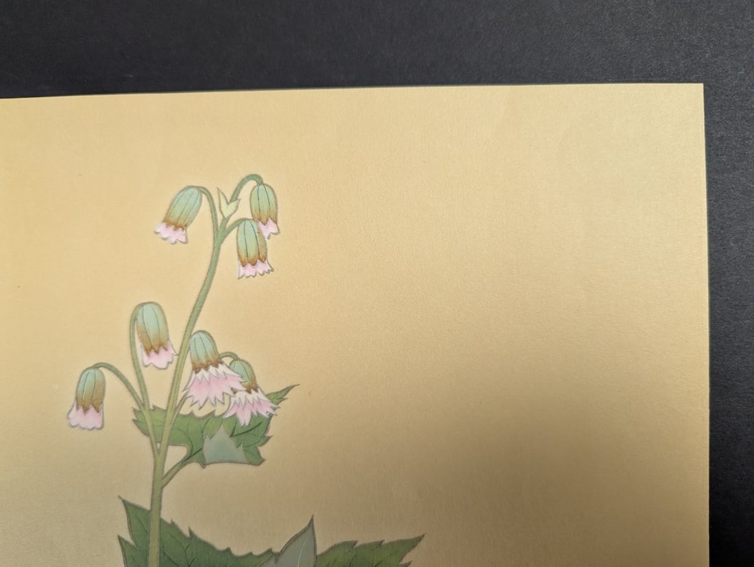 Japanese Woodblock Print by Nishinomiya Yosaku Ladybells and Pinks Vintage Art - 3