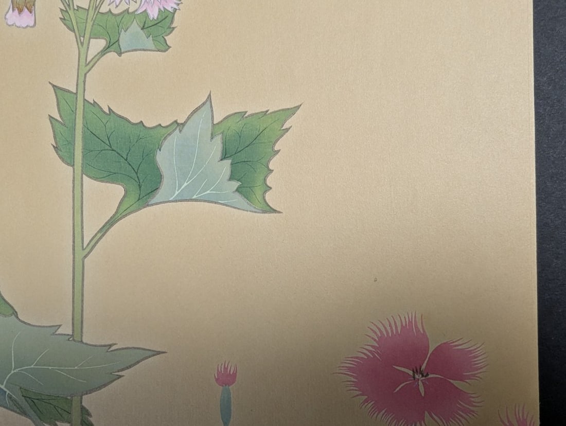 Japanese Woodblock Print by Nishinomiya Yosaku Ladybells and Pinks Vintage Art - 5