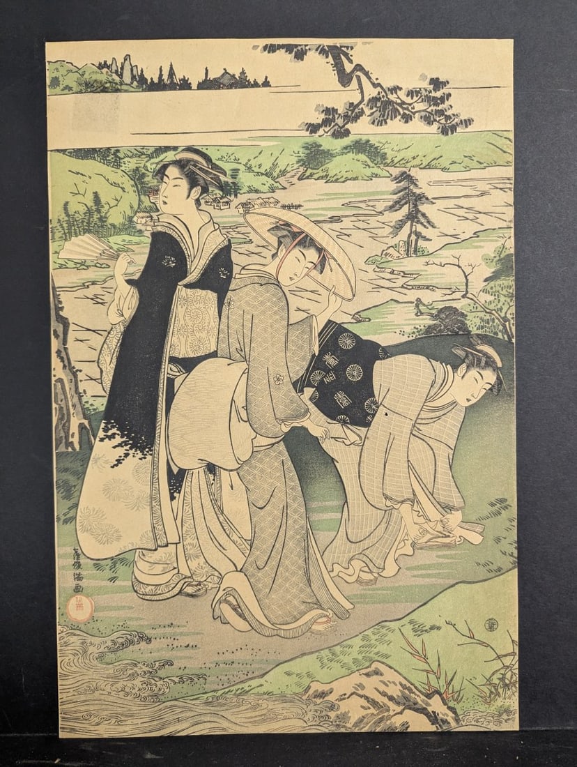 Japanese Woodblock Print Reproduction after Katsukawa ShunshÅ - Three Beauties of the Sum: **Important** Please read below description on how to avoid high shipping costs. Bid on this captivating reproduction woodblock print after the renowned Katsukawa ShunshÅ. Measuring 10 x