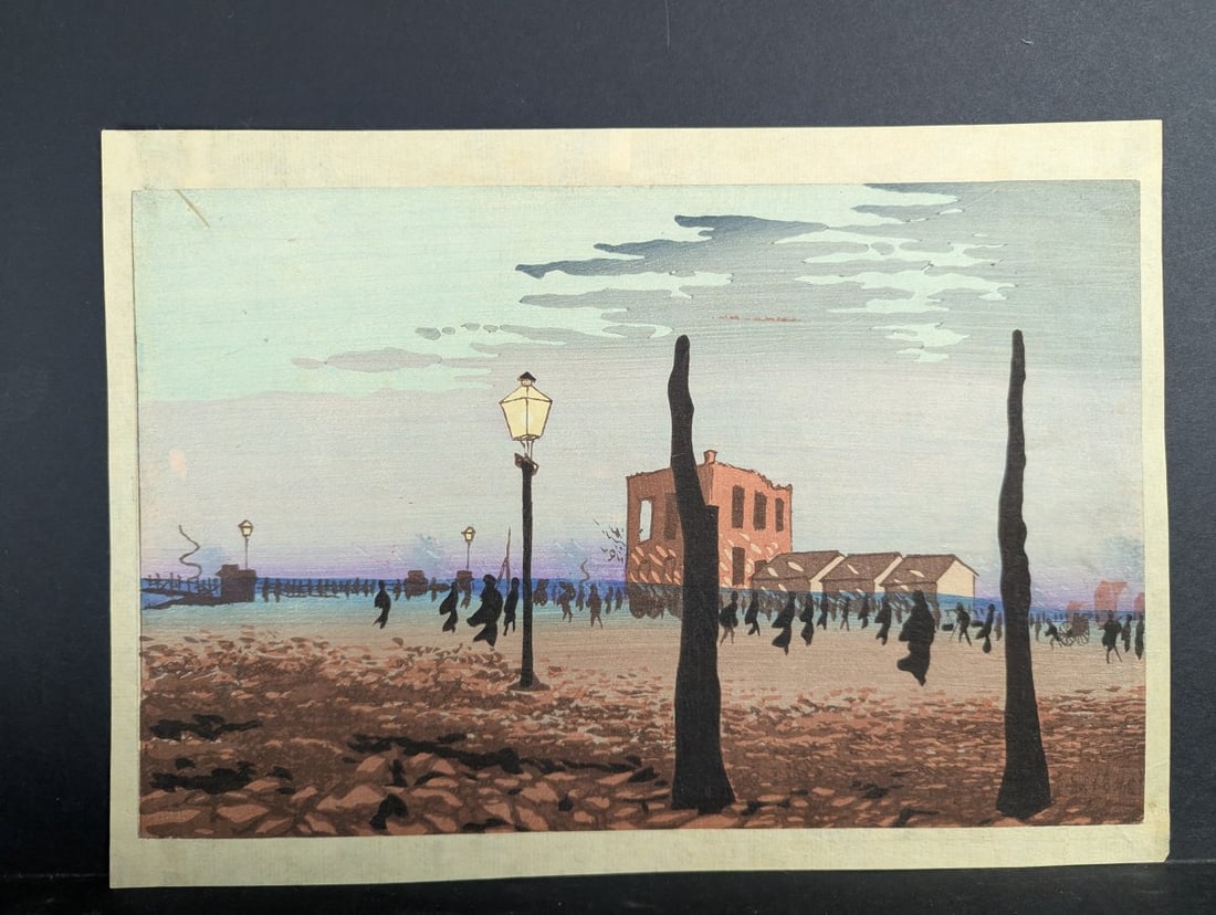 Japanese Woodblock Print by Kiyochika: 'Hikifune Riverbank at Koume': **Important** Please read below description on how to avoid high shipping costs. This captivating Japanese woodblock print, 'Hikifune Riverbank at Koume' by Kobayashi Kiyochika, showcases notable *k&#