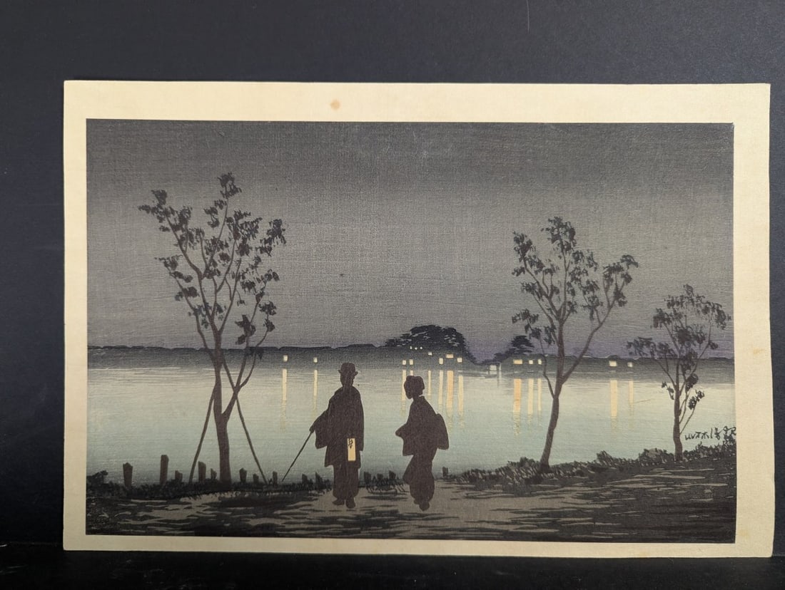 Japanese Woodblock Print Night at Shinobazu Pond by Kobayashi Kiyochika (1 of 8)