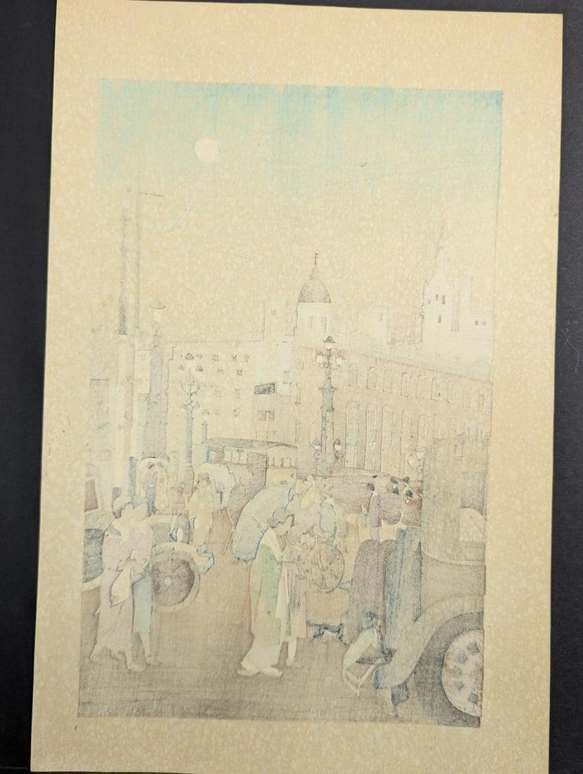 Japanese Woodblock Print by Ochiai Hiromitsu - Ginza Scene c. 1934 - 8