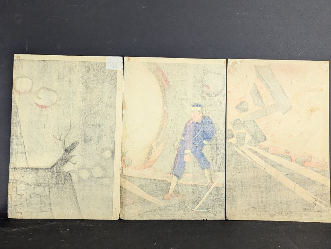 Kobayashi Kiyochika Japanese Woodblock Print Triptych Picture of the Fall of the Jinzhou Castle - 12