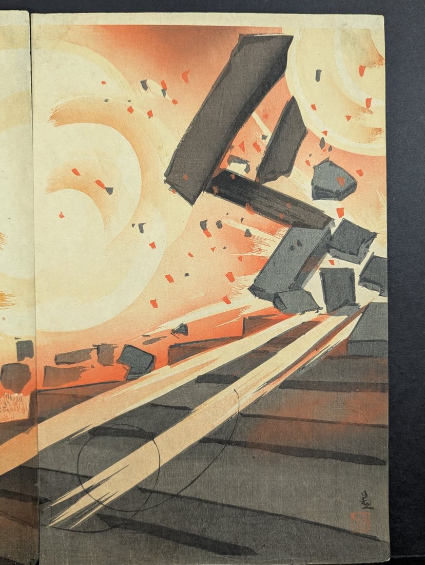 Kobayashi Kiyochika Japanese Woodblock Print Triptych Picture of the Fall of the Jinzhou Castle - 3