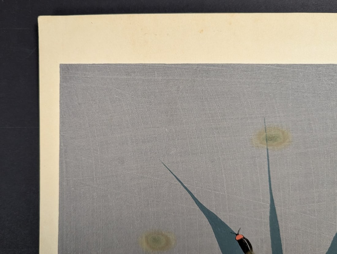 Imao Keinen Japanese Woodblock Print Fireflies on Reeds Meiji Period Art - 5