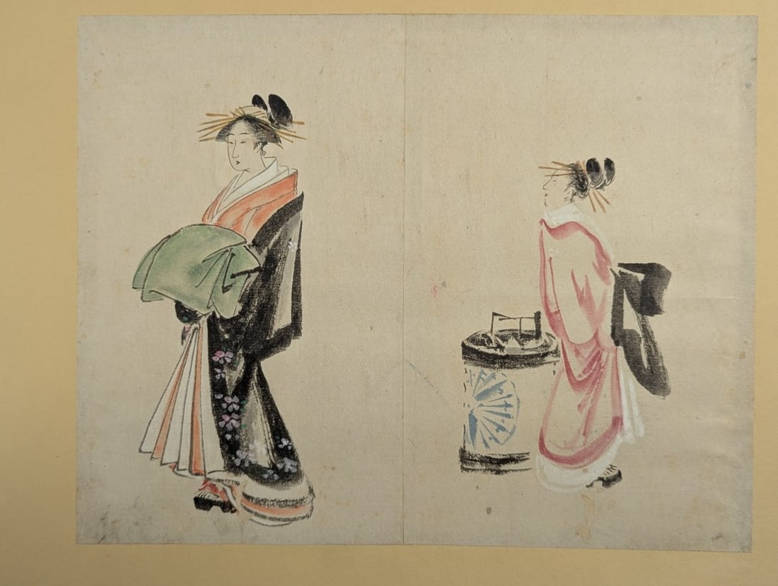 Anonymous Japanese Woodblock Print Ukiyo-e Style Two Women - 4