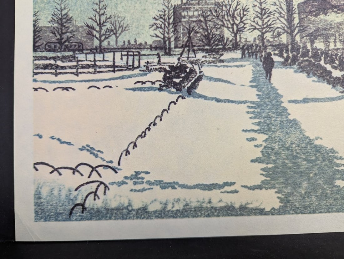 Gyokusen Narita Japanese Woodblock Print Tokyo Tower in Snow 13.5x11.75 - 2