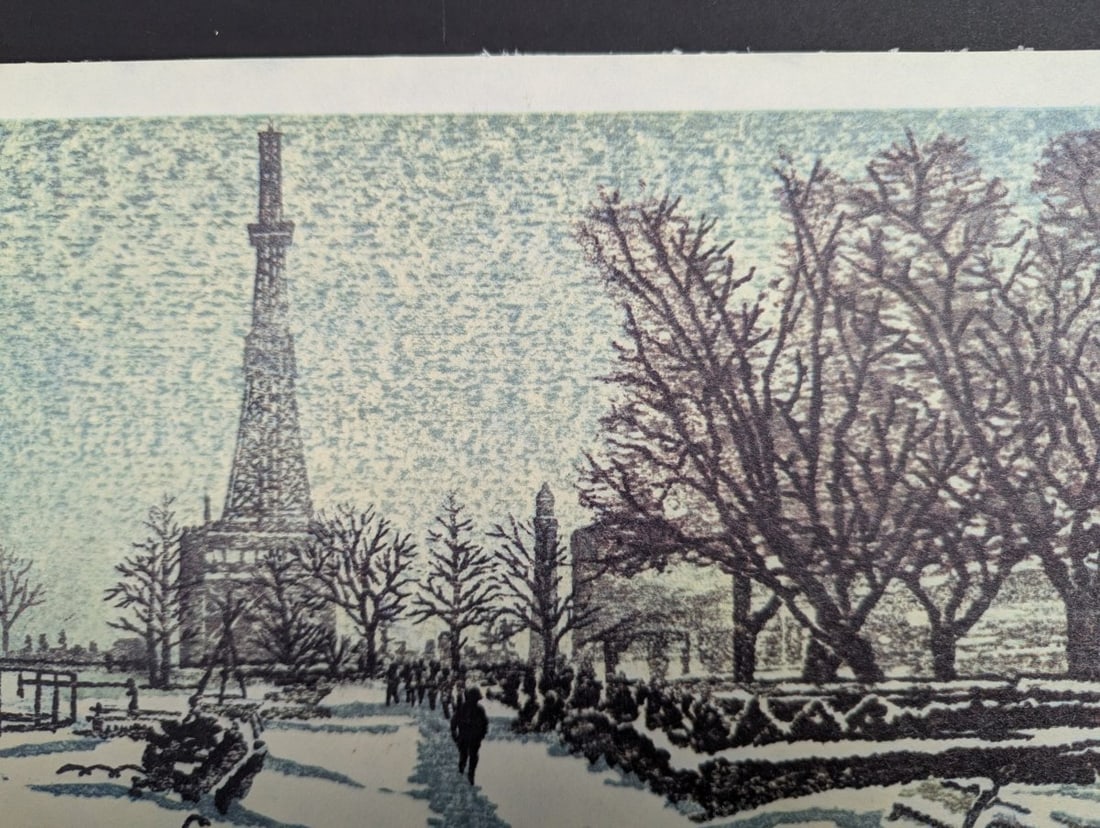 Gyokusen Narita Japanese Woodblock Print Tokyo Tower in Snow 13.5x11.75 - 5
